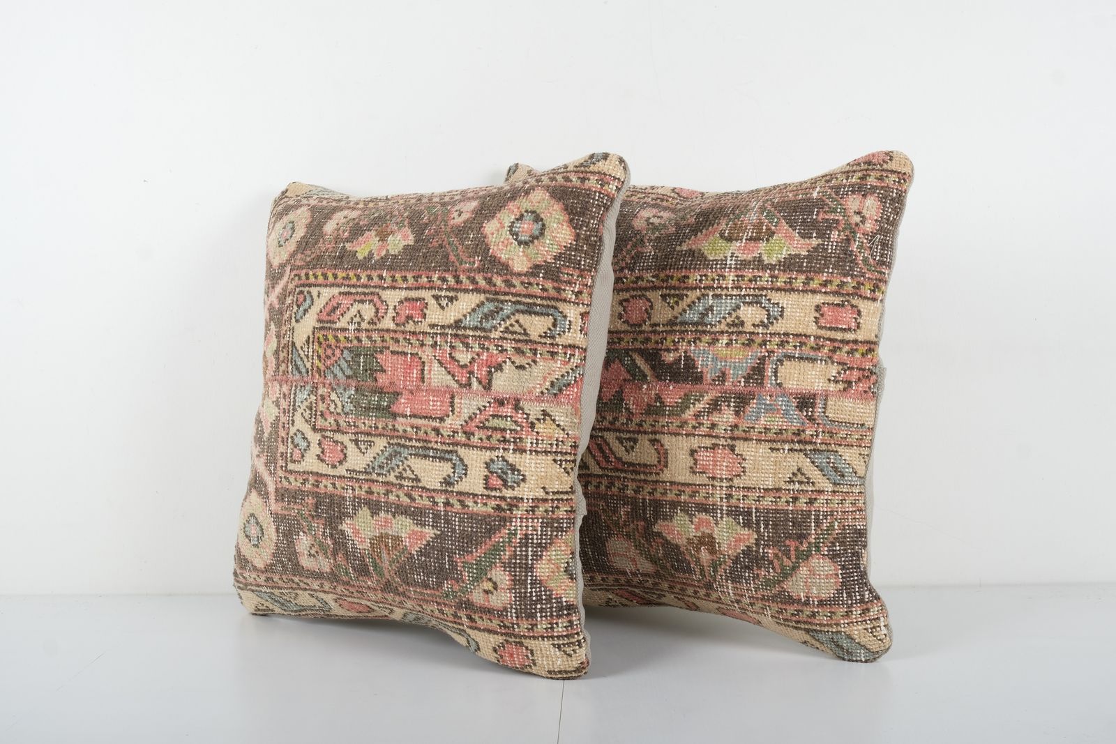 Set Of Two Oushak Carpet Pillow Cover, Pair Anatolian Wool Rug Pillow, Matching Vintage Designer Pillow photo furniture