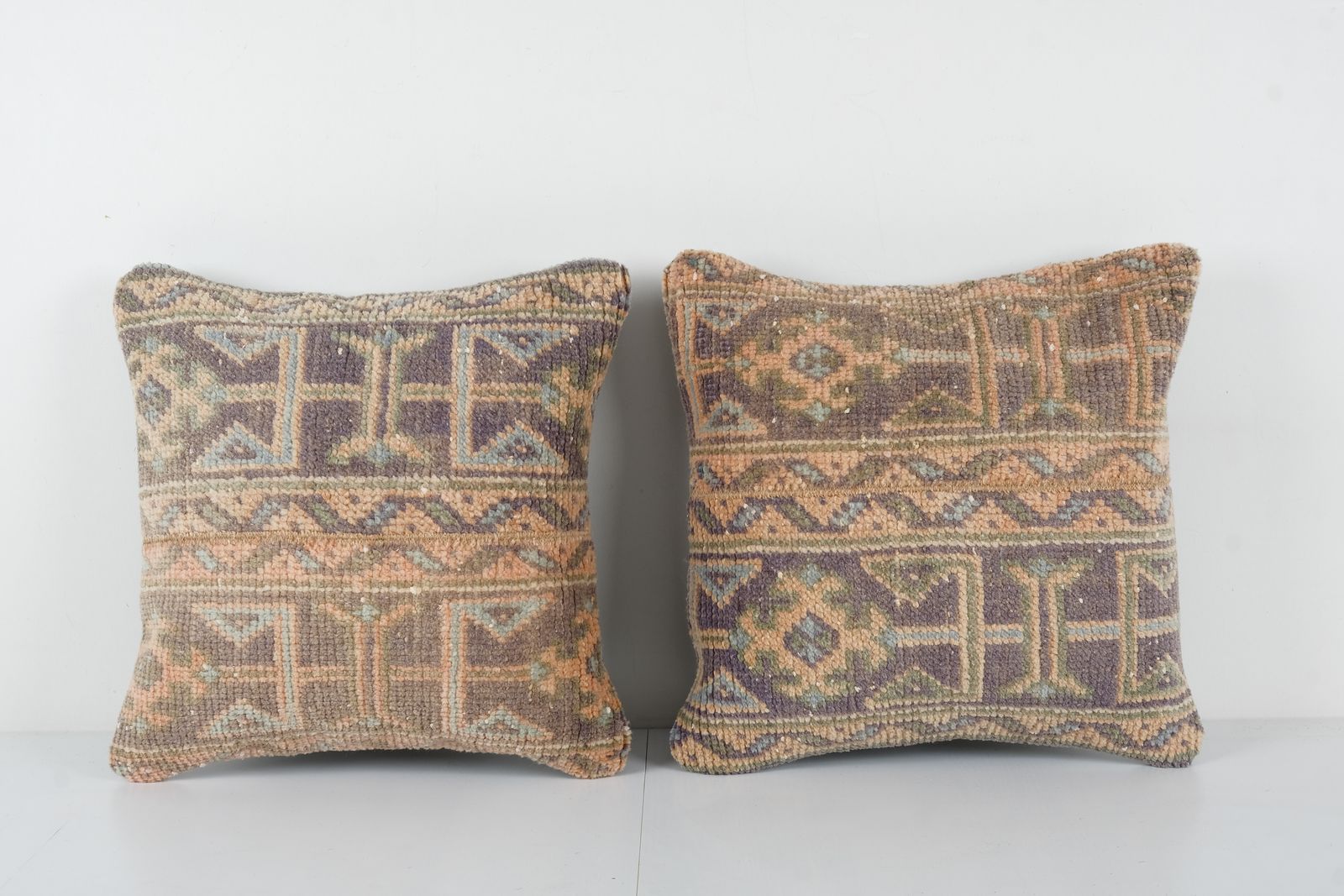 Turkish Oushak Pillow Cover, Set Of Two Tan And Brown Wool Boho Woven Carpet  Cover