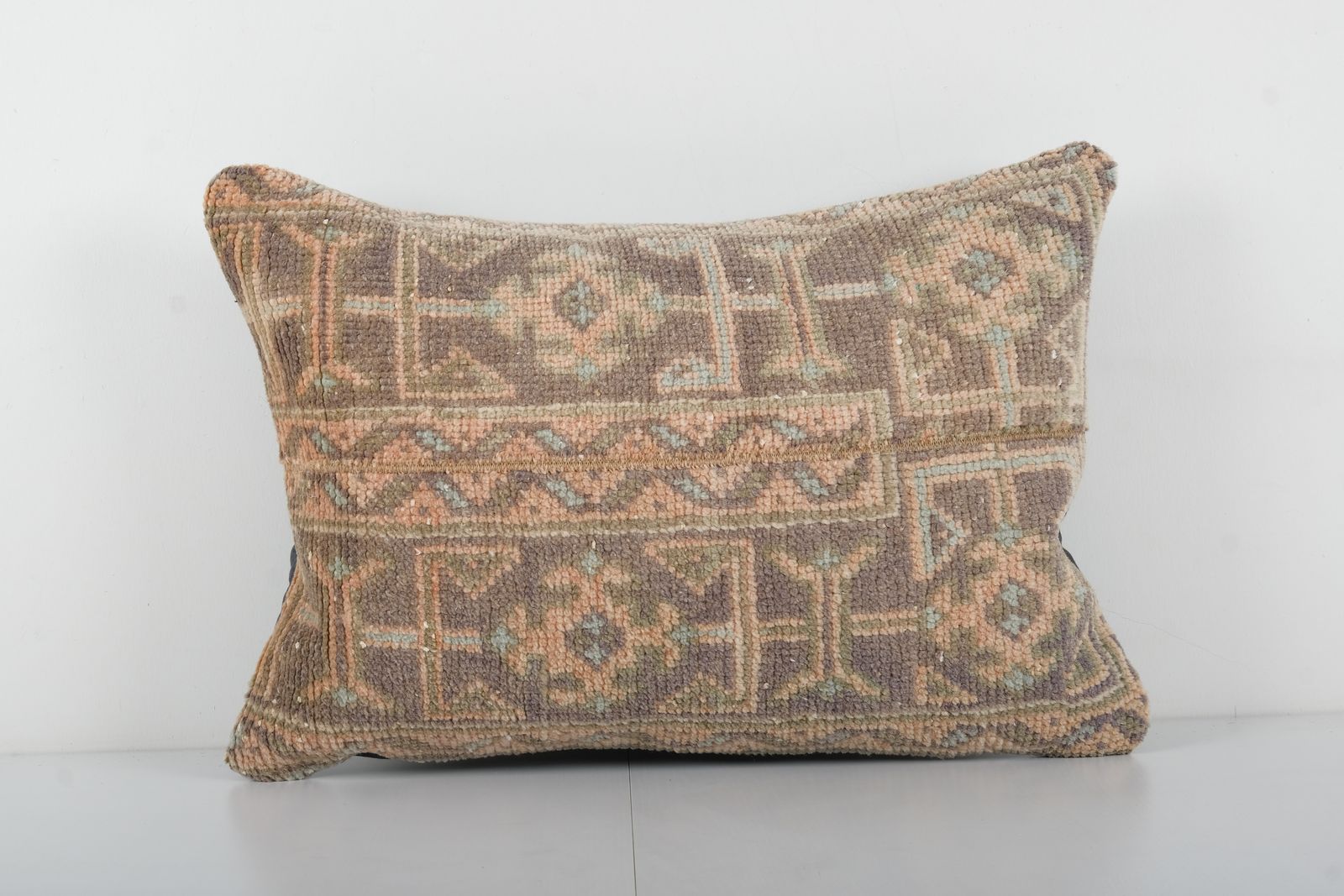 Muted Tan Carpet , Faded Ethnic Turkish Yastik Pillow, Oushak Pillow Cover