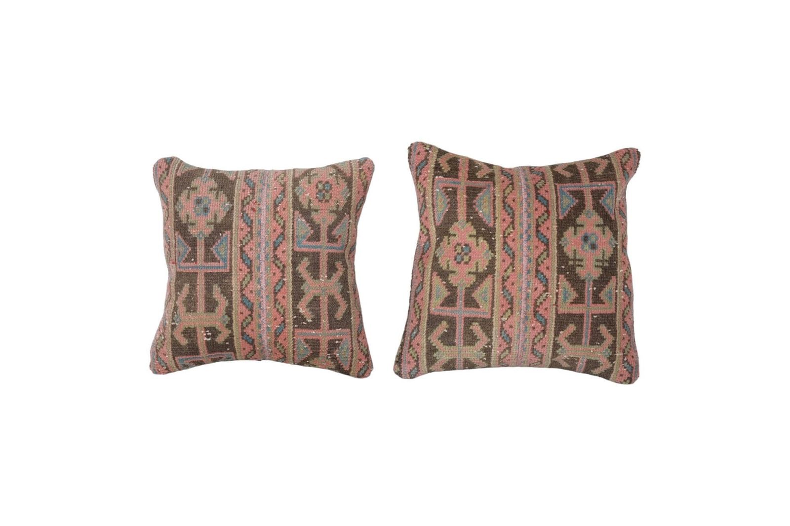 Pair Anatolian Carpet Pillow Case, Set Of Two Muted Oushak  Cover