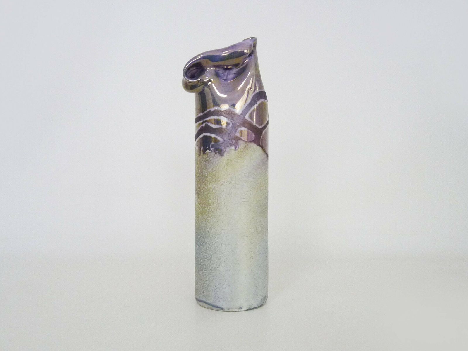 Joseph Bougère Iridescent Purple Pink Ceramic Vase Signed Jb 1989