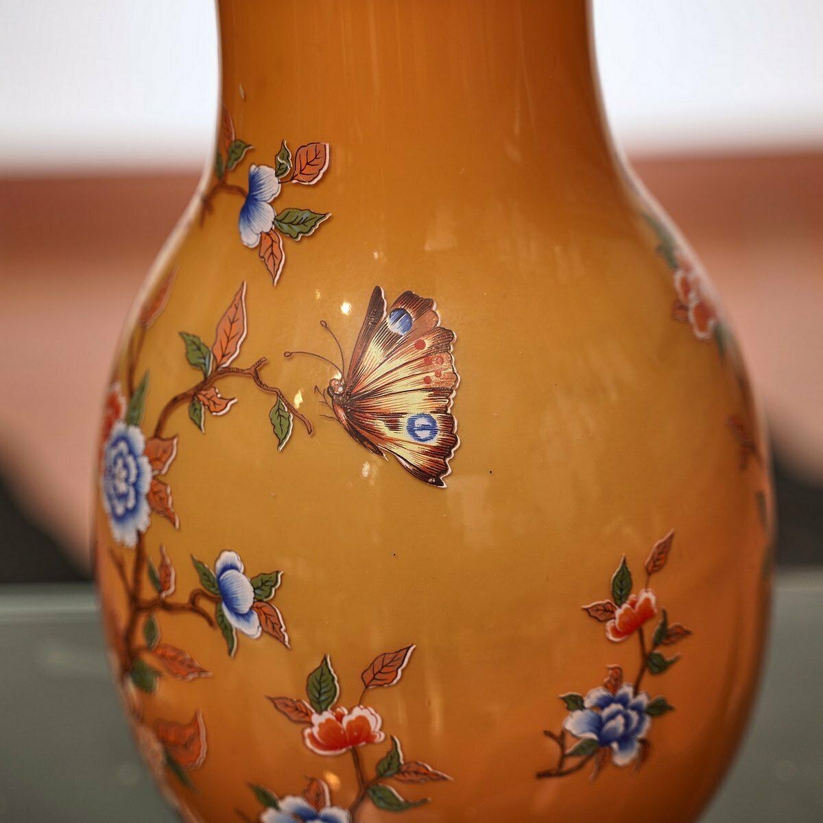 Woven Glass Vase With Butterflies And Flowers photo furniture
