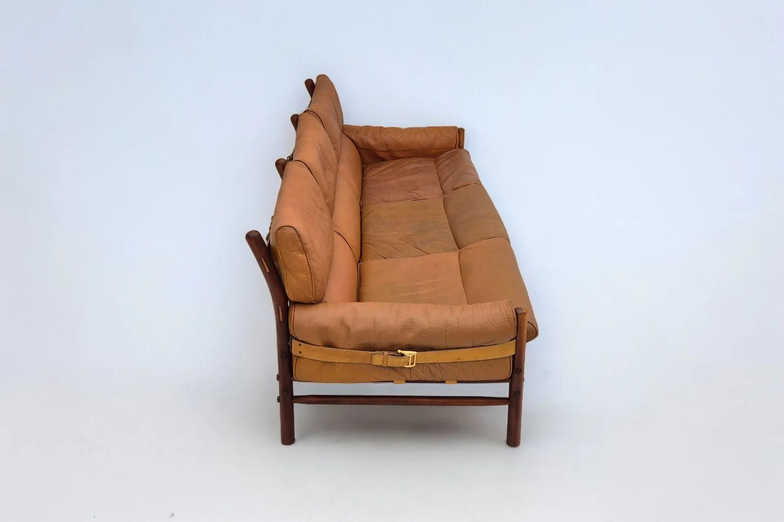 1960s, Scandinavian Design By Arne Norell, Sofa, Leather, Beech Wood, Model "Kontiki", Original Condition. photo 5800.0