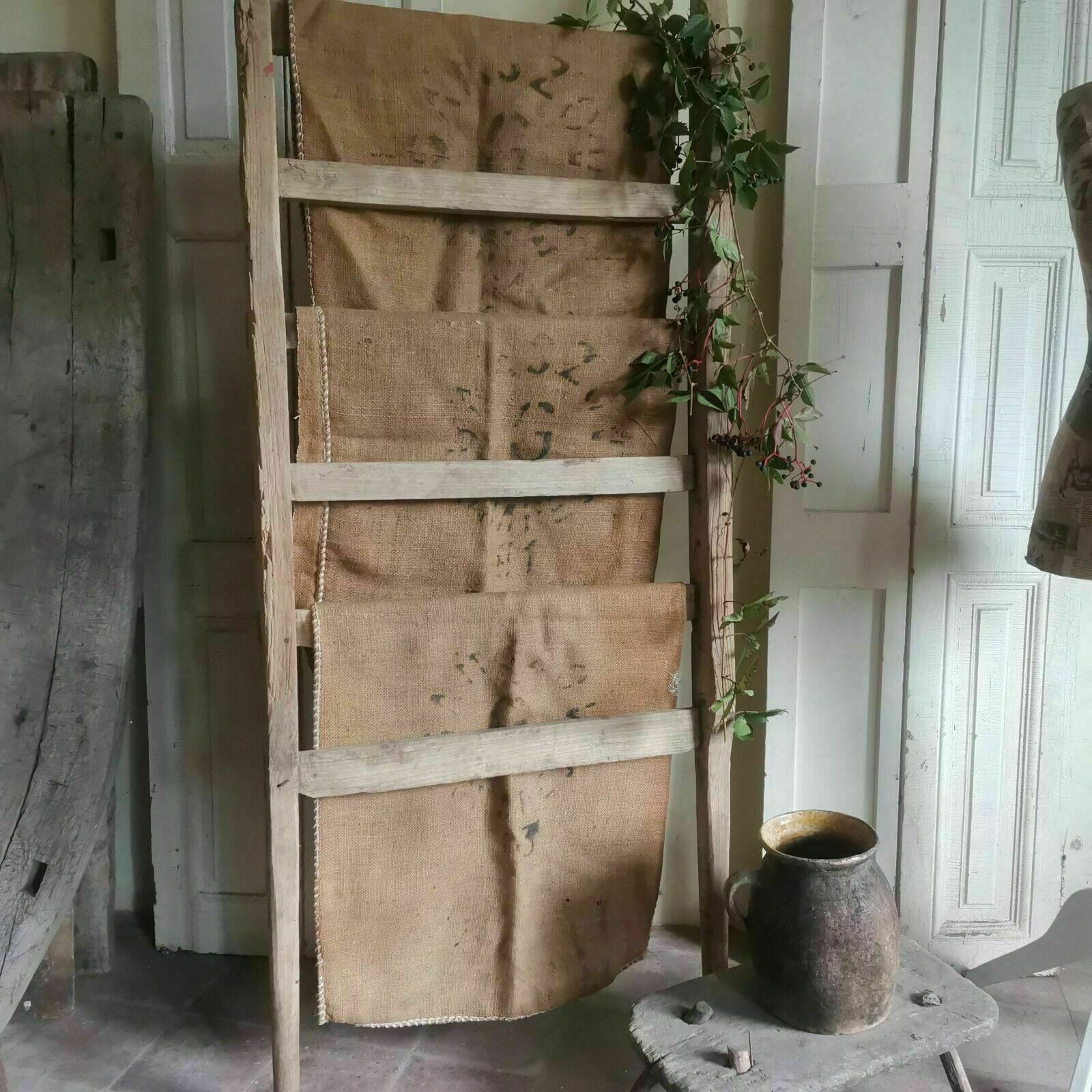 Antique Barn Hay Ladder, Wooden 1900s Rare Design, Solid And Robust. Beautiful photo for sale