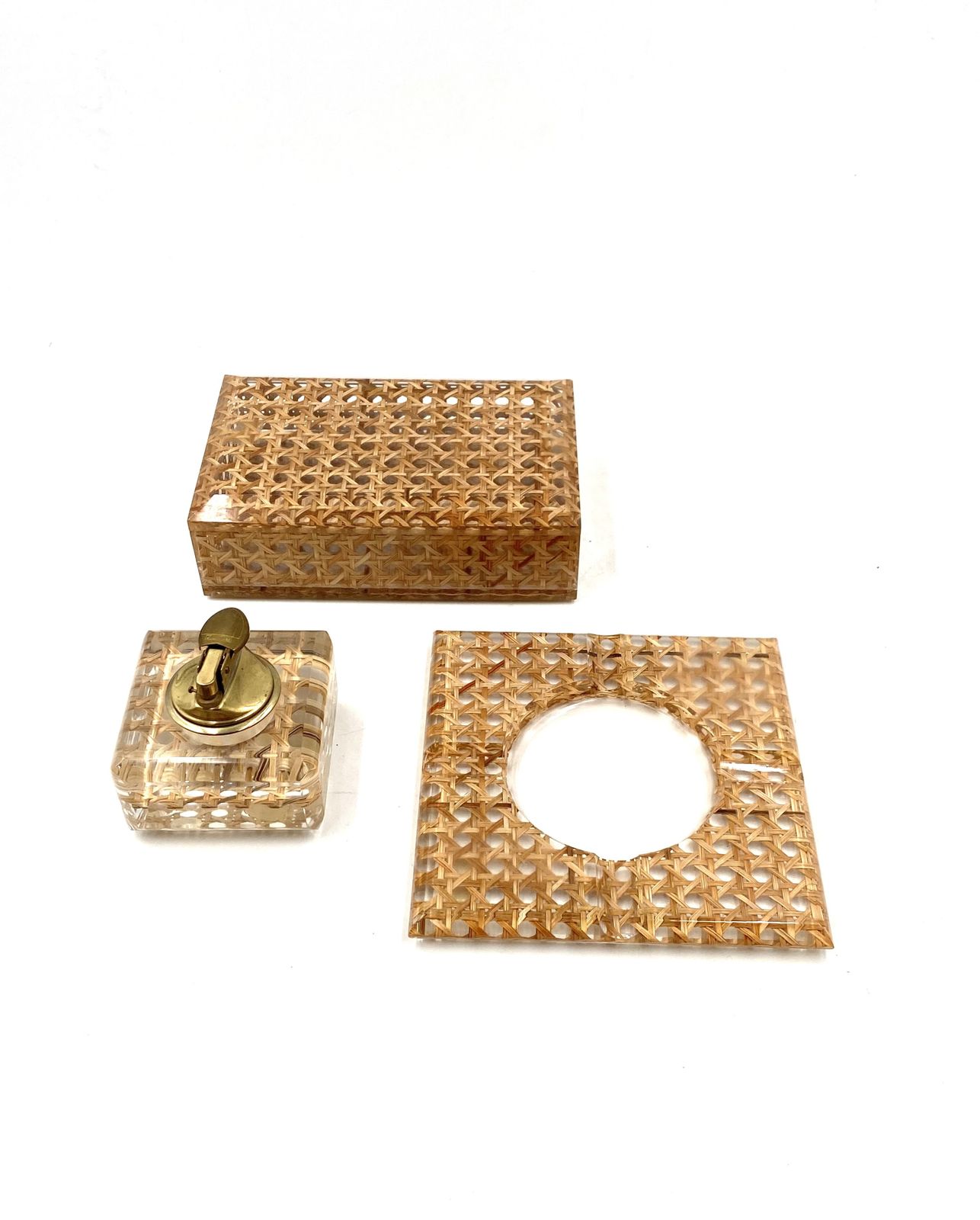 340.0 Hollywood Regency Smoking Set, Lucite And Vienna Stray, Italy 1970 photo