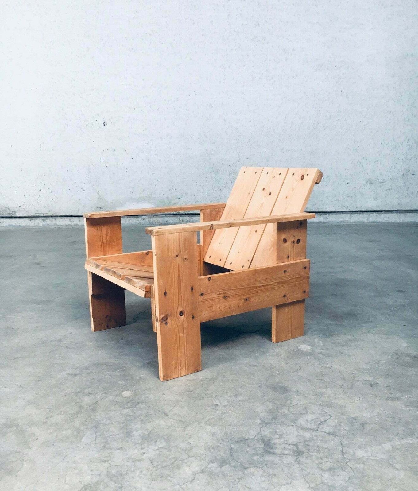 De Stijl Movement Dutch Design Pine Crate Chair By Gerrit Rietveld photo 2300.0