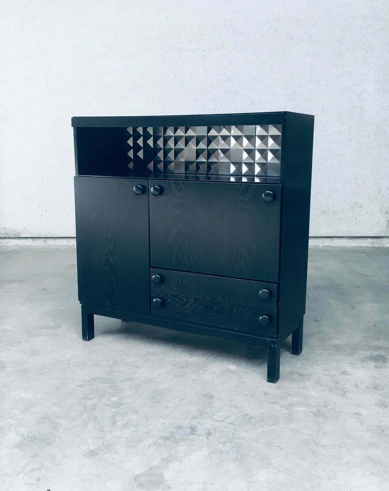 Brutalist Design Black Ebonized Dry Bar Cabinet, Belgium 1970's photo for sale