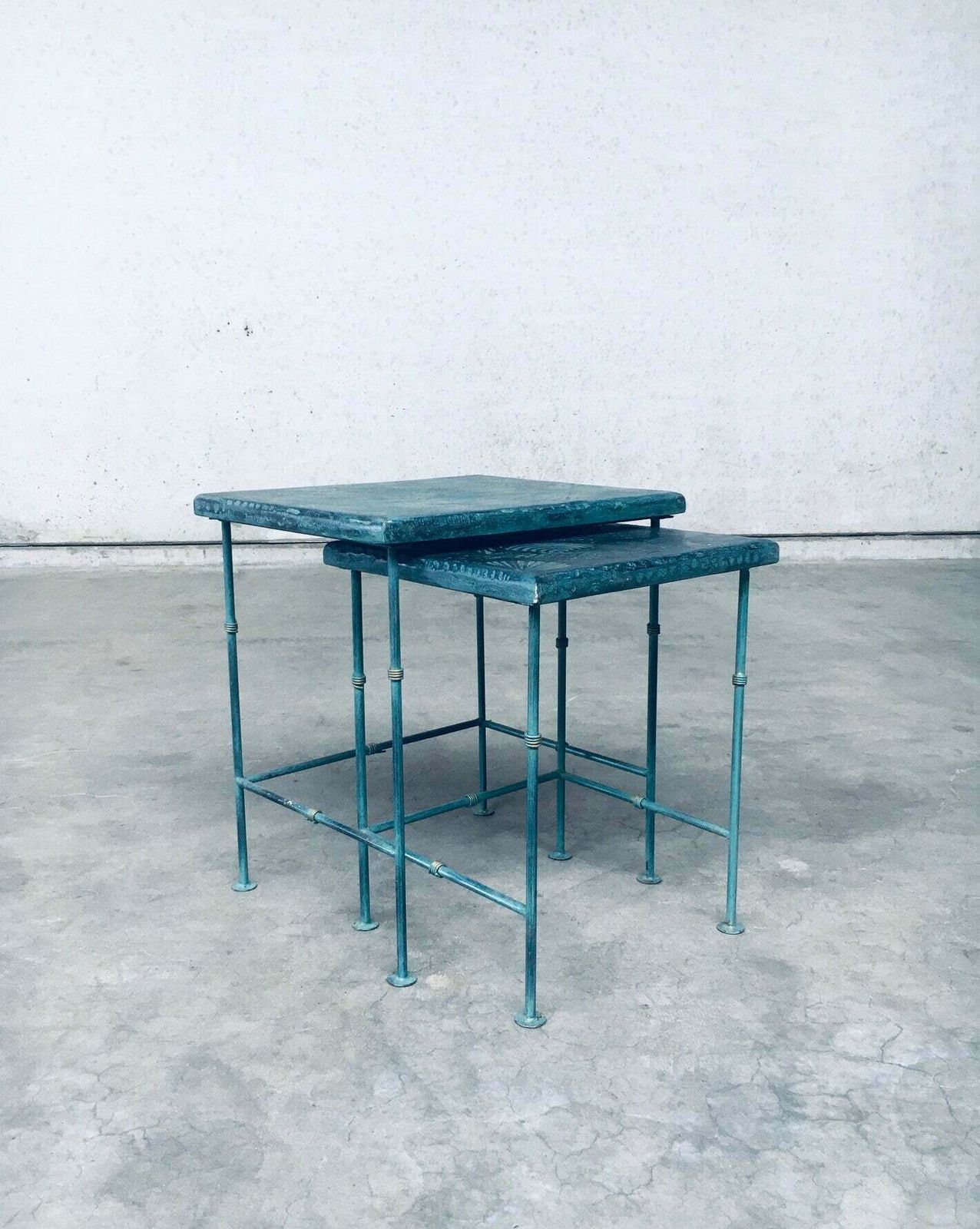 Postmodern Design Handgemaakt Bijzettafelset Van J. Berdou, Frankrijk, Jaren 1980 photo Meubels