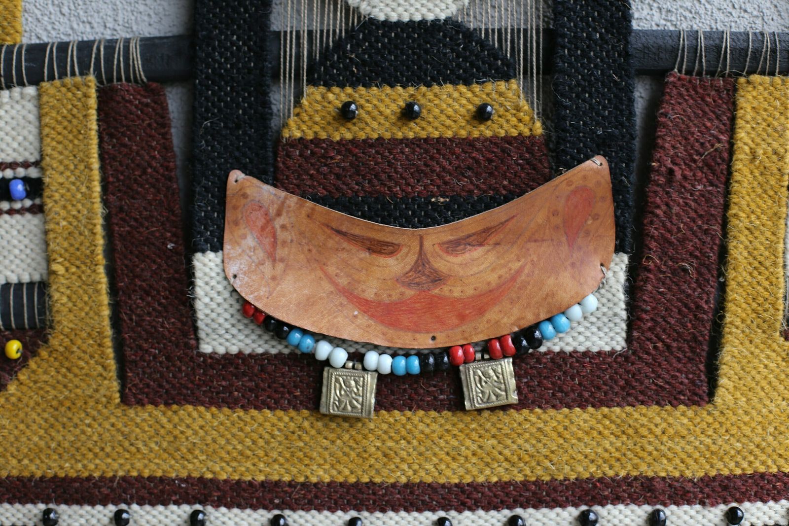 Xxl 1970s Beaded Bohemian Wall Hanging Tapestry / Mid Century Modernist Wall Hanging / Vintage Folk Art Tapestry / Ethnic Boho Chic Decor photo 1019.0