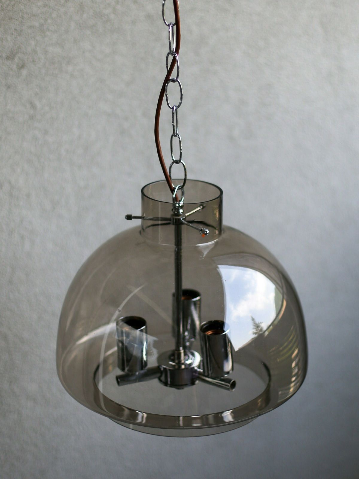 Mid Century Modern Smoky Glass Hanging Light Fixture / Vintage Pendant Lamp Yugoslavia / Mid Century Glass Chandelier / Space Age Lamp