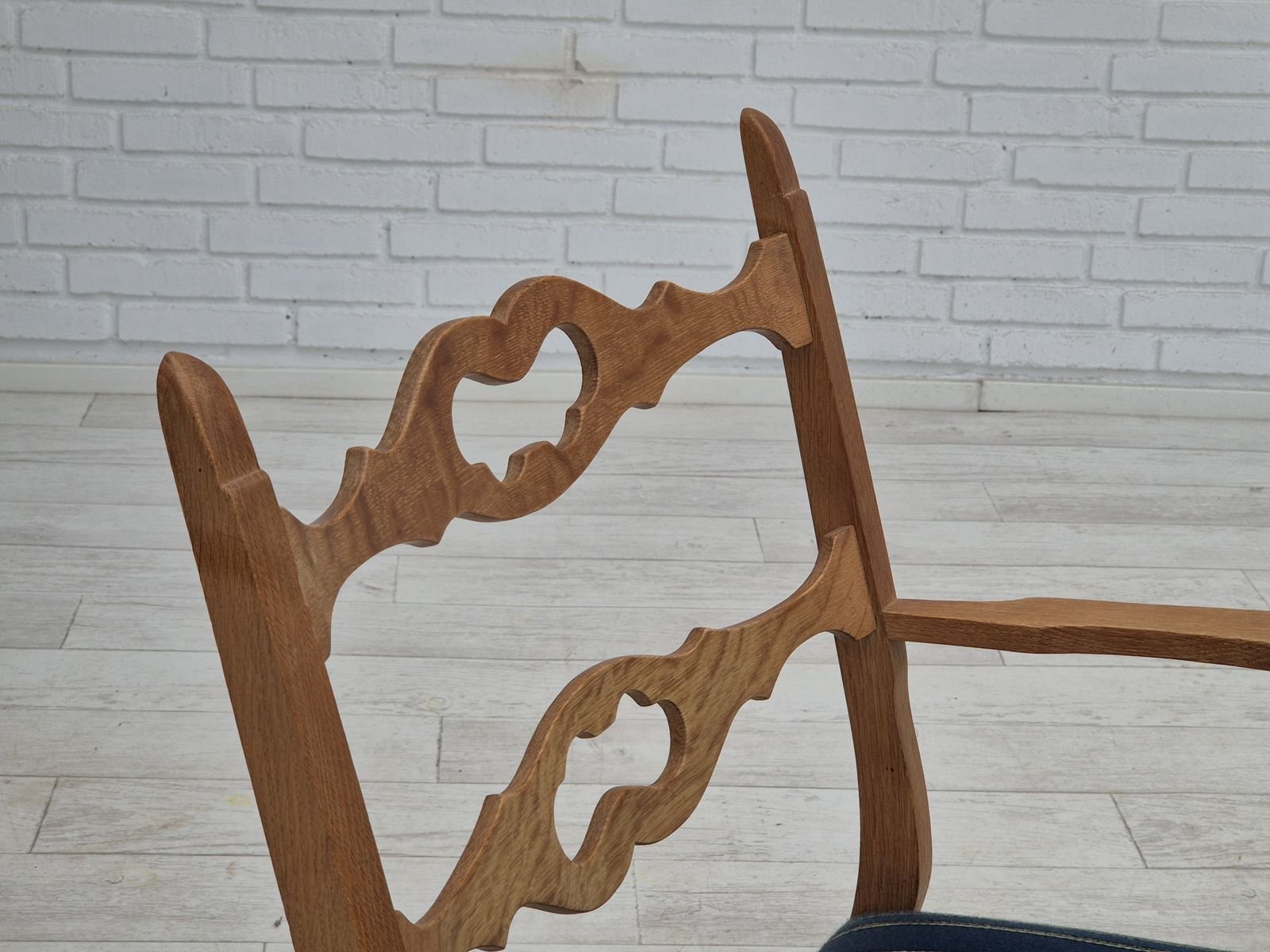 Furniture 1970s, Danish Design, Oak Wood Rocking Chair With Footstool, Furniture Wool, Original Condition. photo