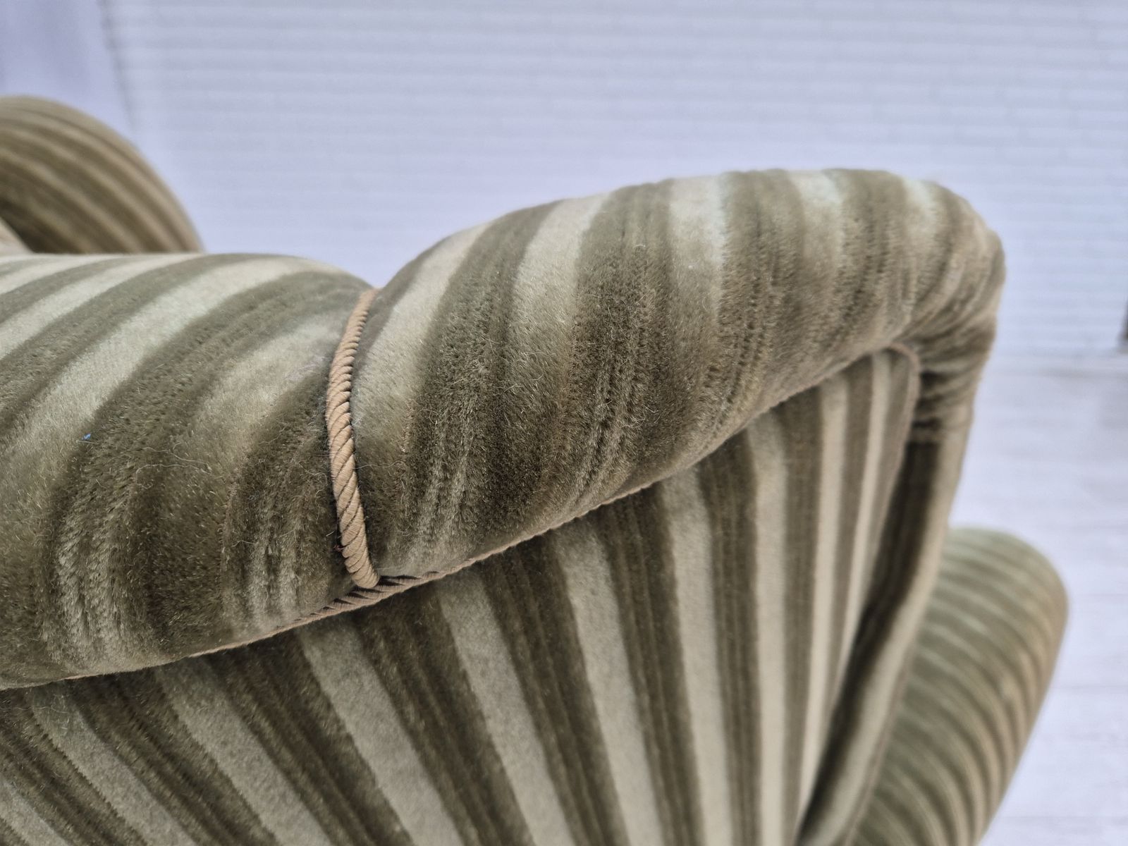 1960s, Danish Highback Relax Armchair, Original Condition, Green Furniture Velour. photo vintage