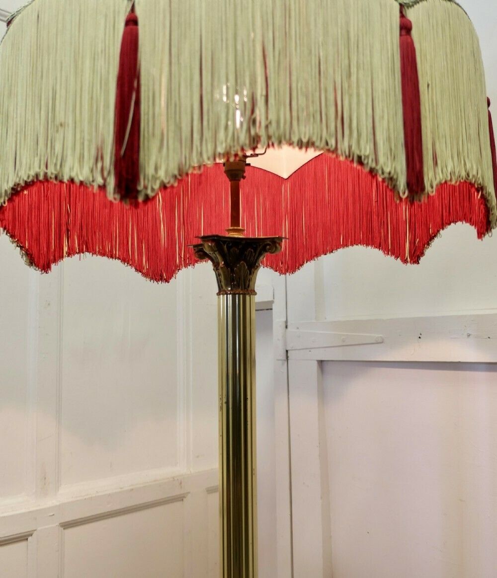 Brass Arts And Crafts Floor Lamp, Hand Made Shade photo Lighting