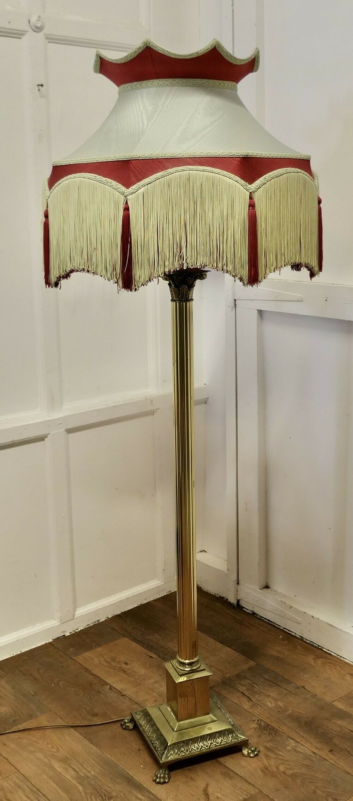 Brass Arts And Crafts Floor Lamp, Hand Made Shade photo buy