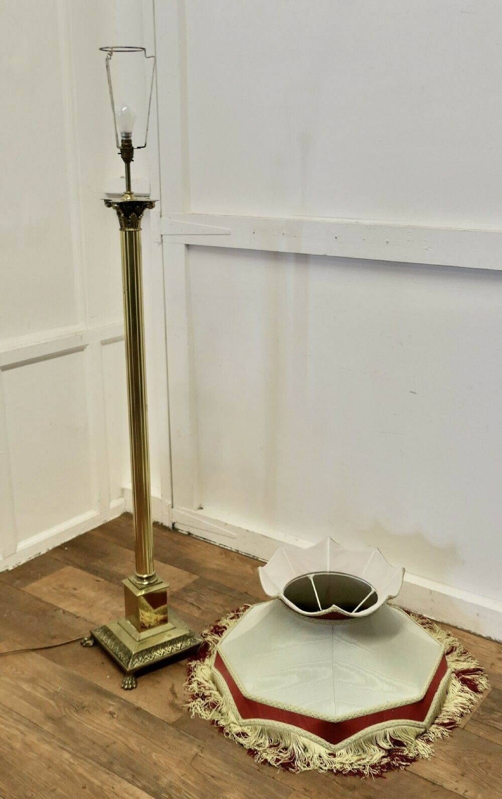 Brass Arts And Crafts Floor Lamp, Hand Made Shade photo vintage