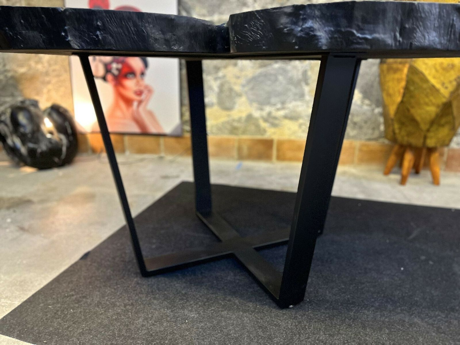 Contemporary Charred Oak Wood Dining Table With Black Steel Base, At 2024 photo buy