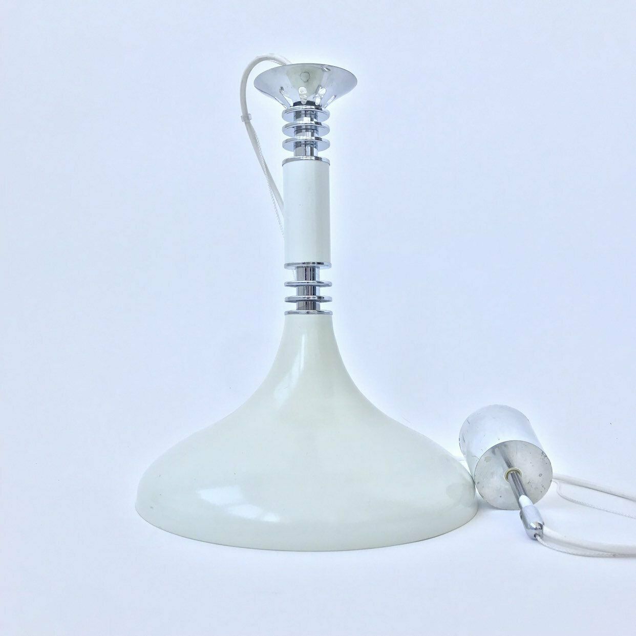 Vintage Space Age Pendant Lamp / Atomic Ceiling Light / White Space Age Ceiling Lamp / Vintage Trumpet Ceiling Light / 70's Yugoslavia photo vintage