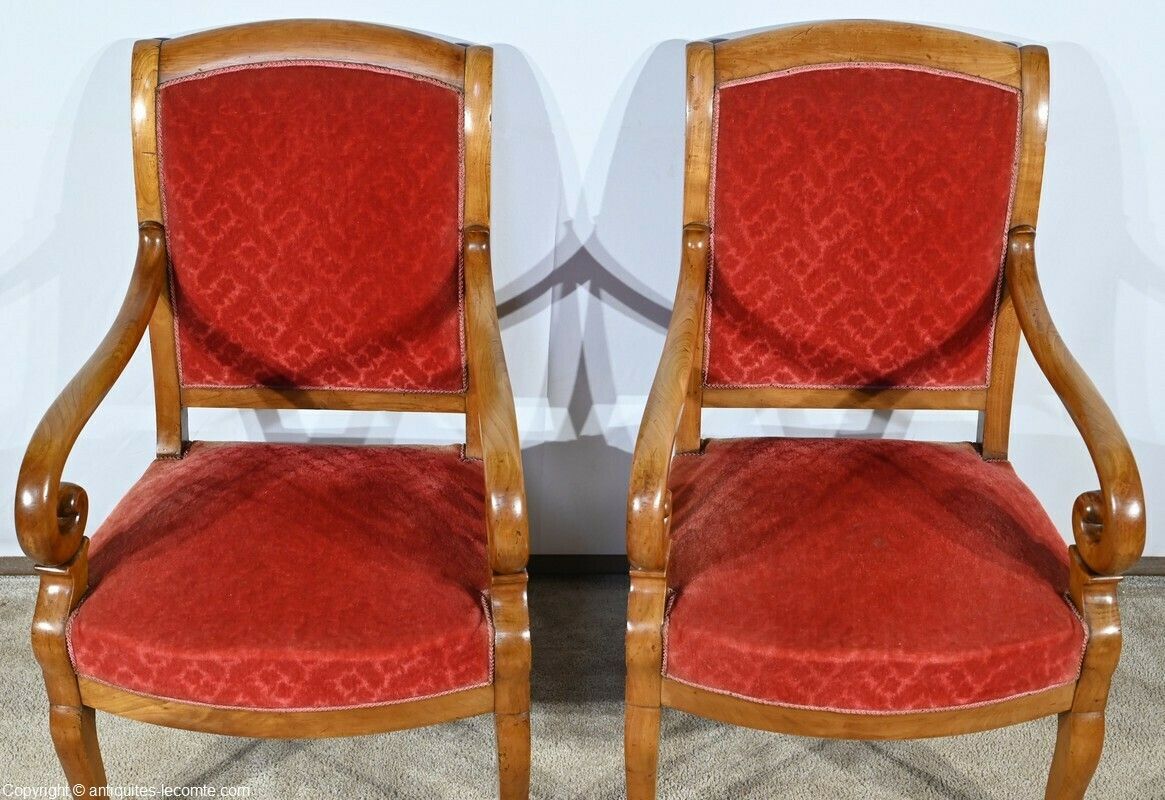 Pair Of Cherry Wood Armchairs, Louis Philippe Period – 1st Part 19th photo Furniture