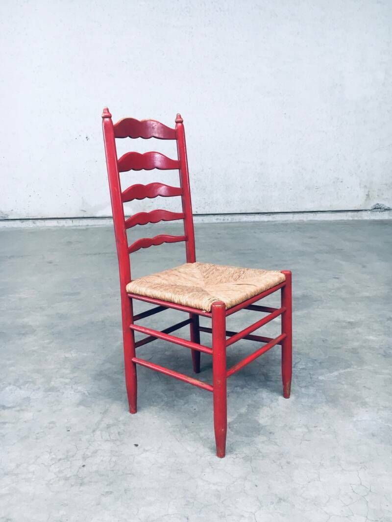 photo for sale 1930's Rustic Red High Ladder Back Wood & Rush Chair Set