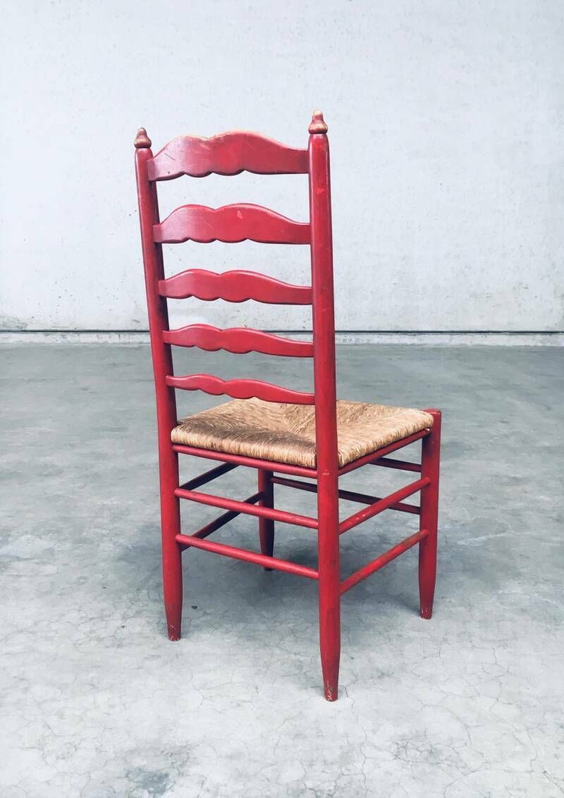 photo buy 1930's Rustic Red High Ladder Back Wood & Rush Chair Set