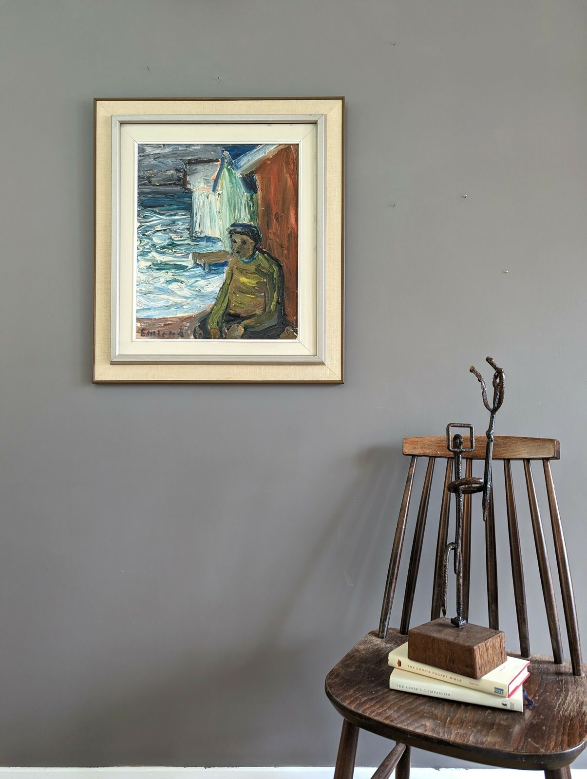 Oil Painting Watching The Waves, Mid 20th Century photo furniture