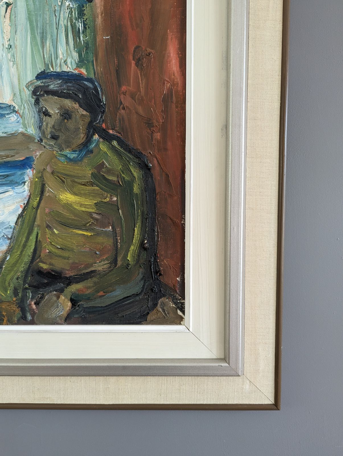 Oil Painting Watching The Waves, Mid 20th Century photo buy