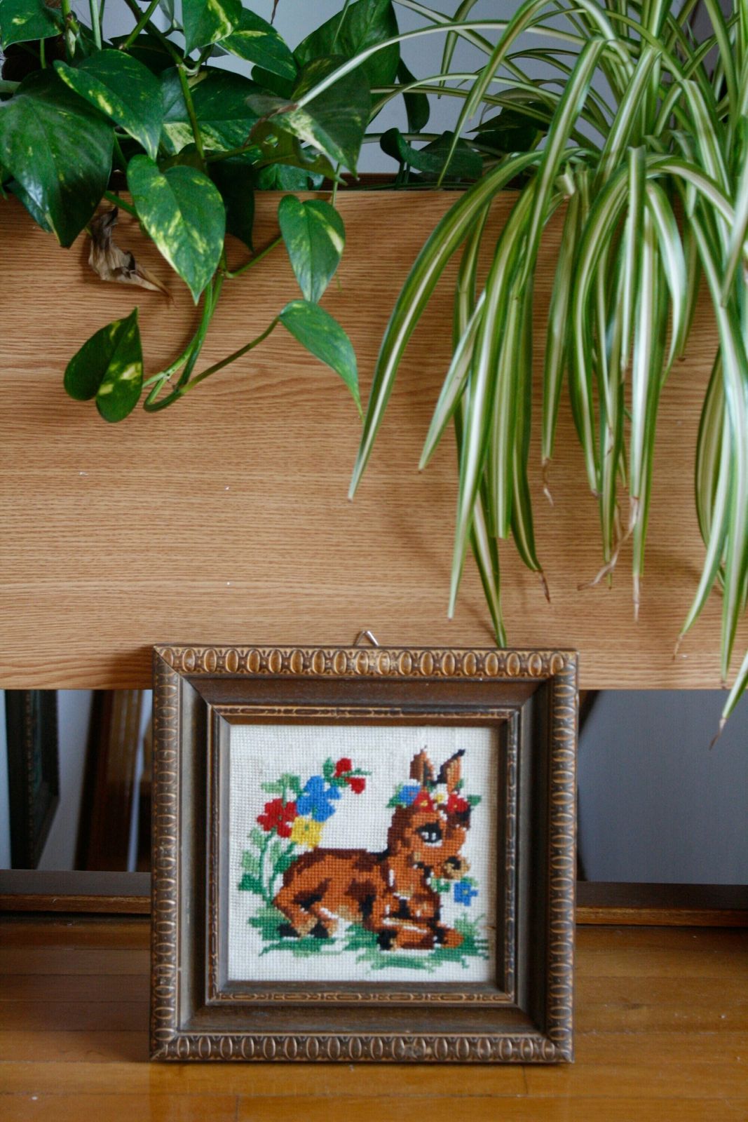 Vintage Framed Bambi Needlepoint Embroidery Wall Hanging / Vintage Gobelin Tapestry / Vintage Framed Art / Kids Room Decor / Yugoslavia