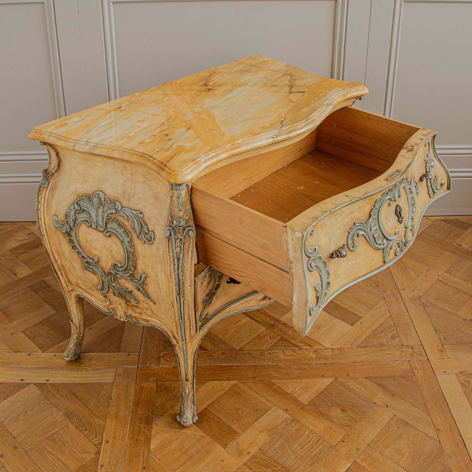 Italian Hand Painted Louis XV Style Bombe Chest, Circa Mid 1900's photo vintage