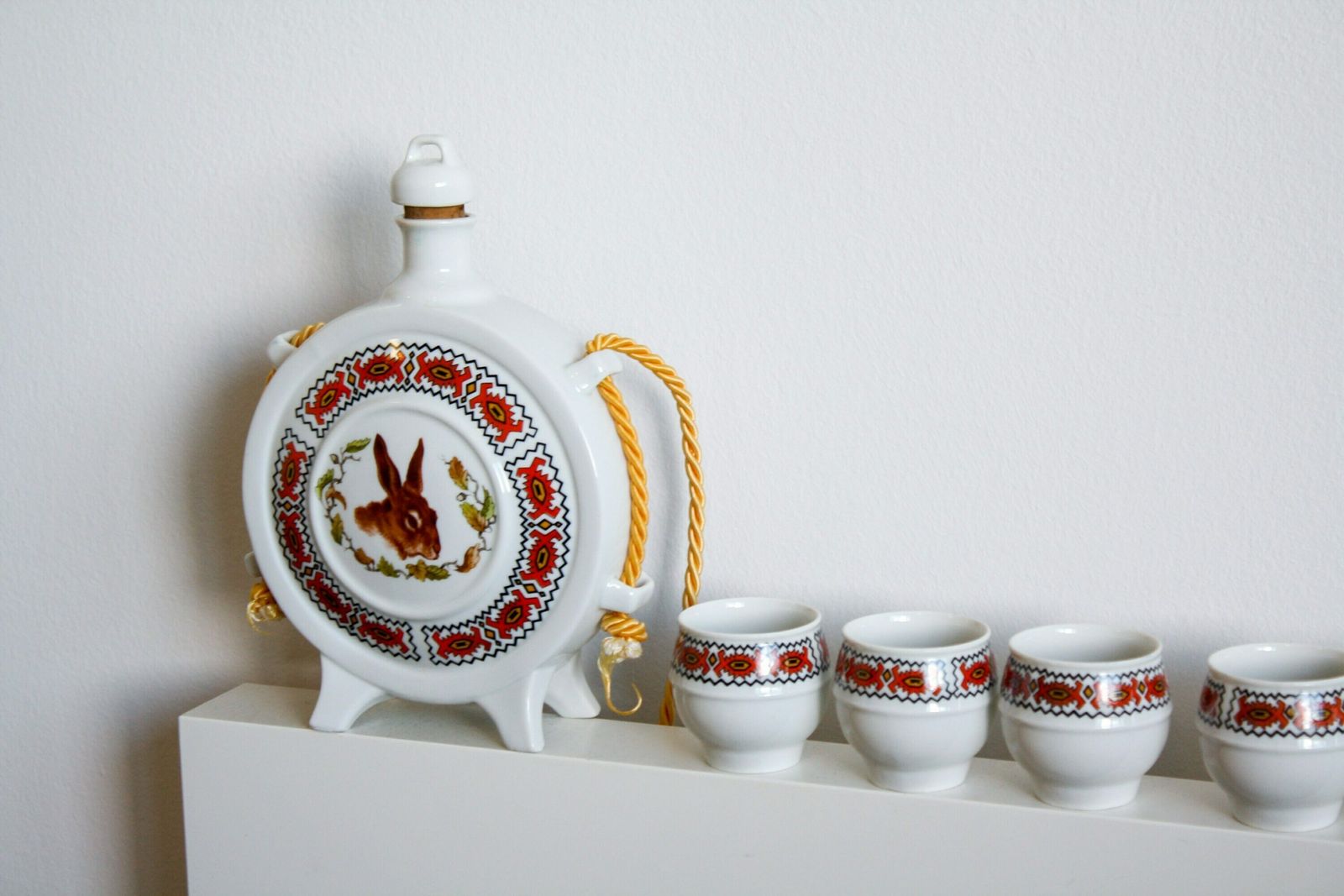 photo furniture Vintage Fp Zajecar Yugoslavia Ceramic Decanter Set / Vintage Pottery Liquor Decanter Flask Set / 6 Shot Glasses / 70s / Made In Yugoslavia
