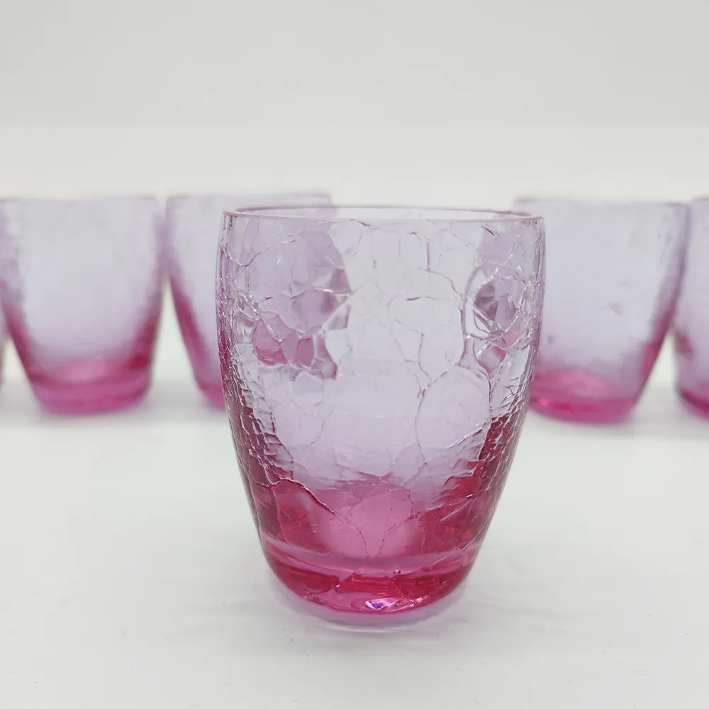 Stunning Set With Conctail Shaker And 6 Glasses In Pink Cracle Glass   1960s photo vintage