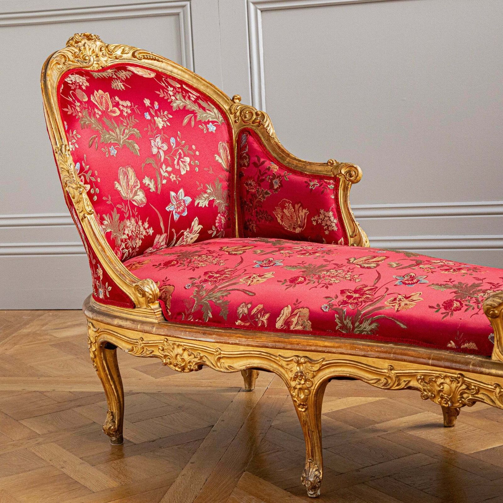 Italian Giltwood Lxv Style Chaise Longue, Circa Late 1800's photo Furniture