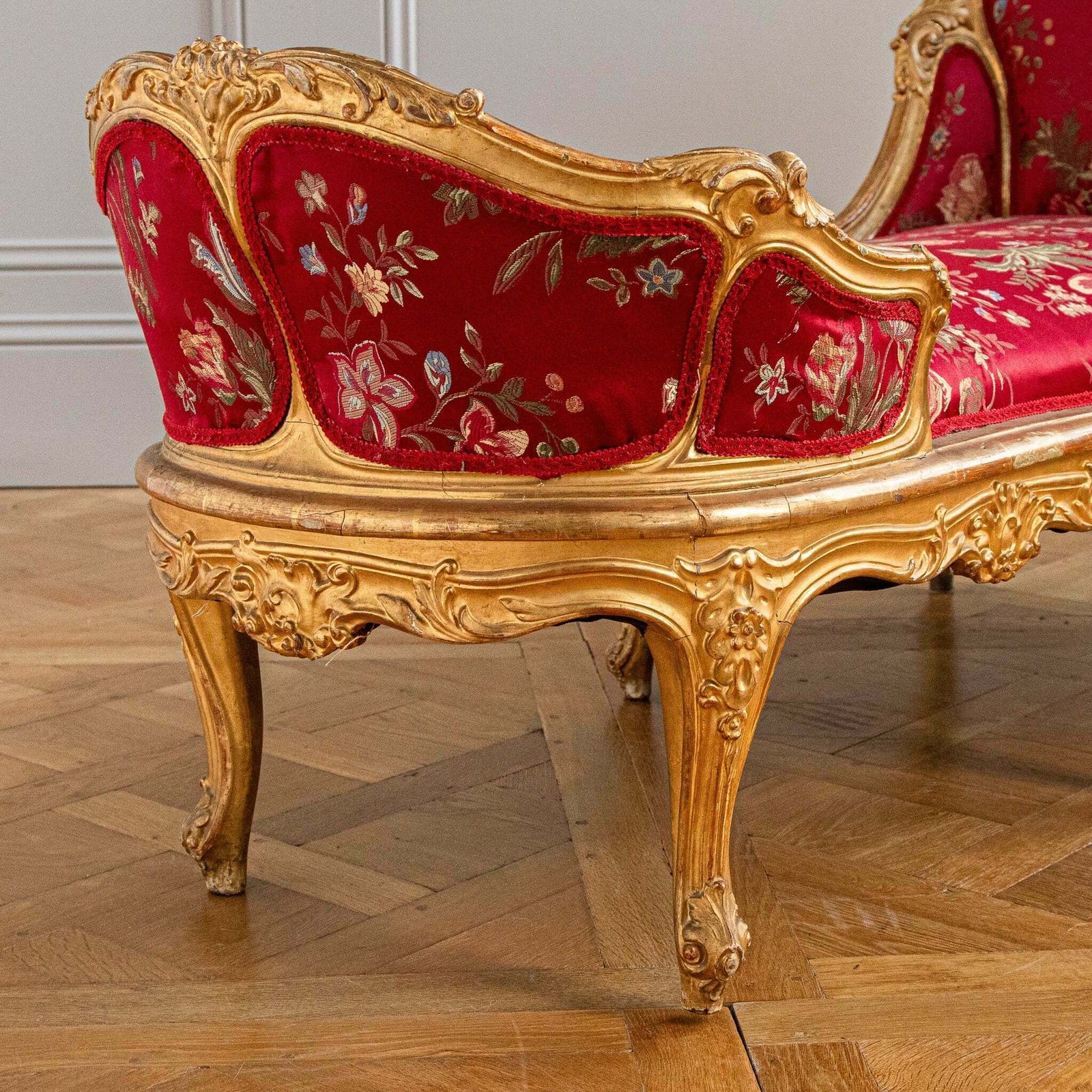 Italian Giltwood Lxv Style Chaise Longue, Circa Late 1800's photo vinterior