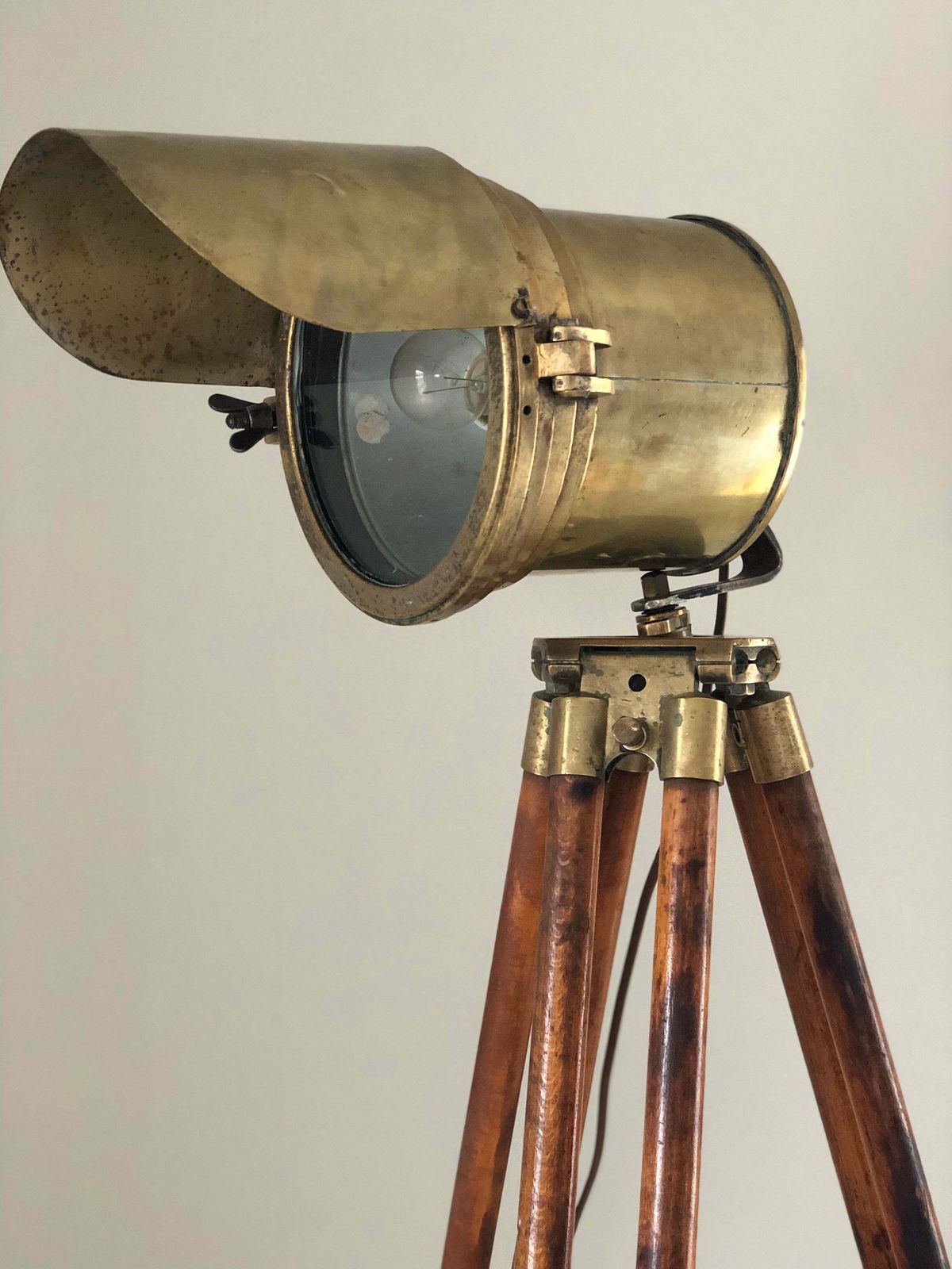Antique Industrial Brass Floor Lamp On Tripod Surveyor Base 1920s photo furniture