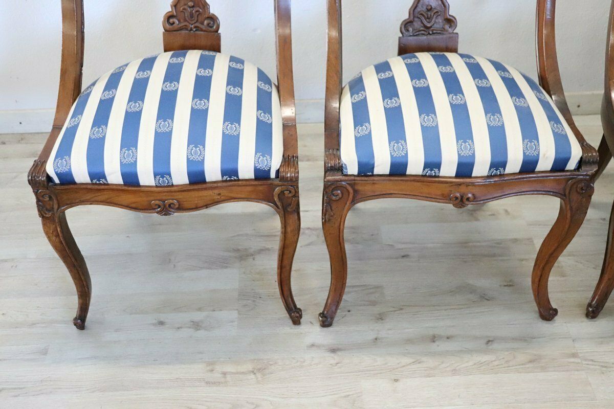 Dining Chairs In Carved Walnut, Early 19th Century, Set Of 4 photo Furniture