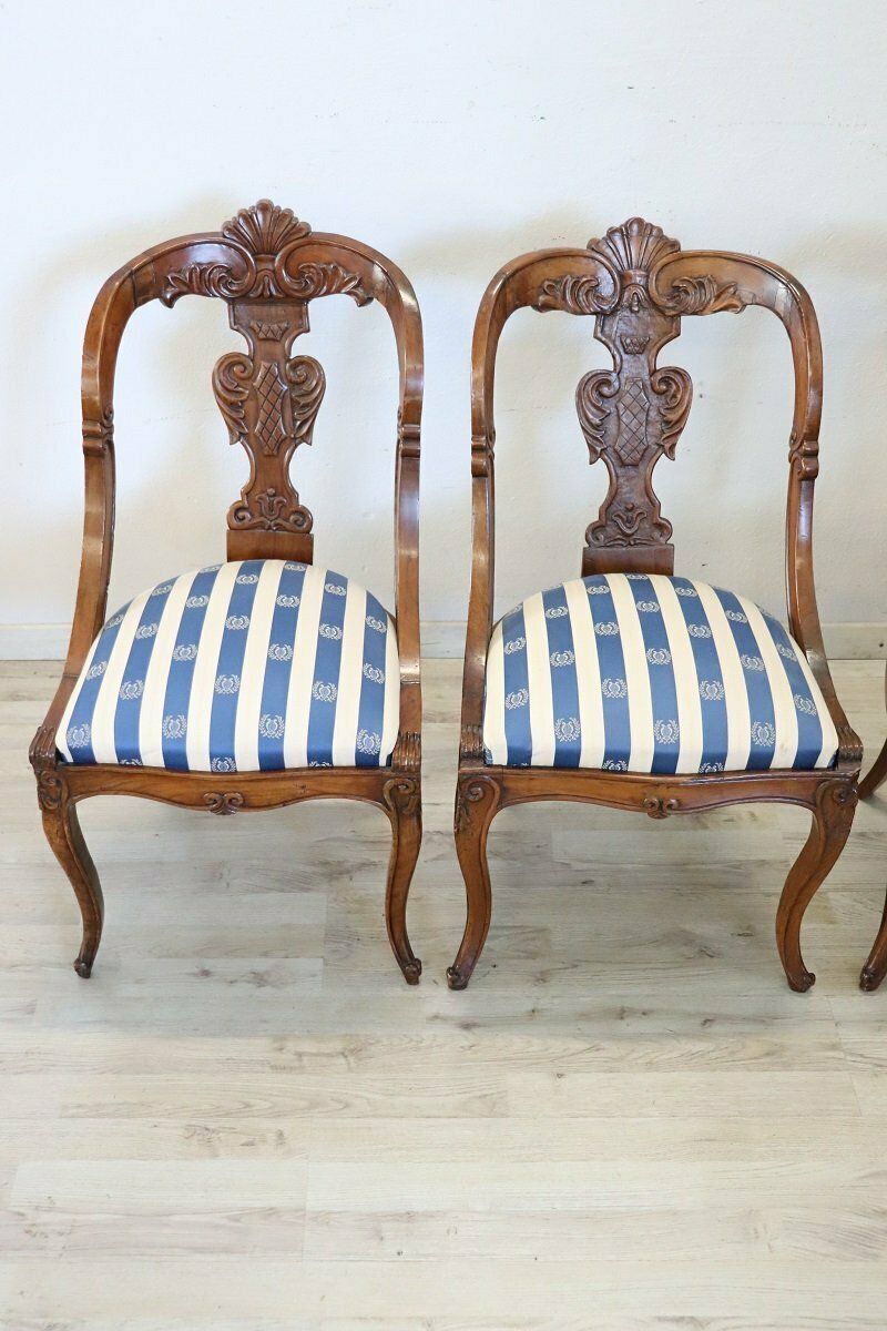 Dining Chairs In Carved Walnut, Early 19th Century, Set Of 4 photo buy