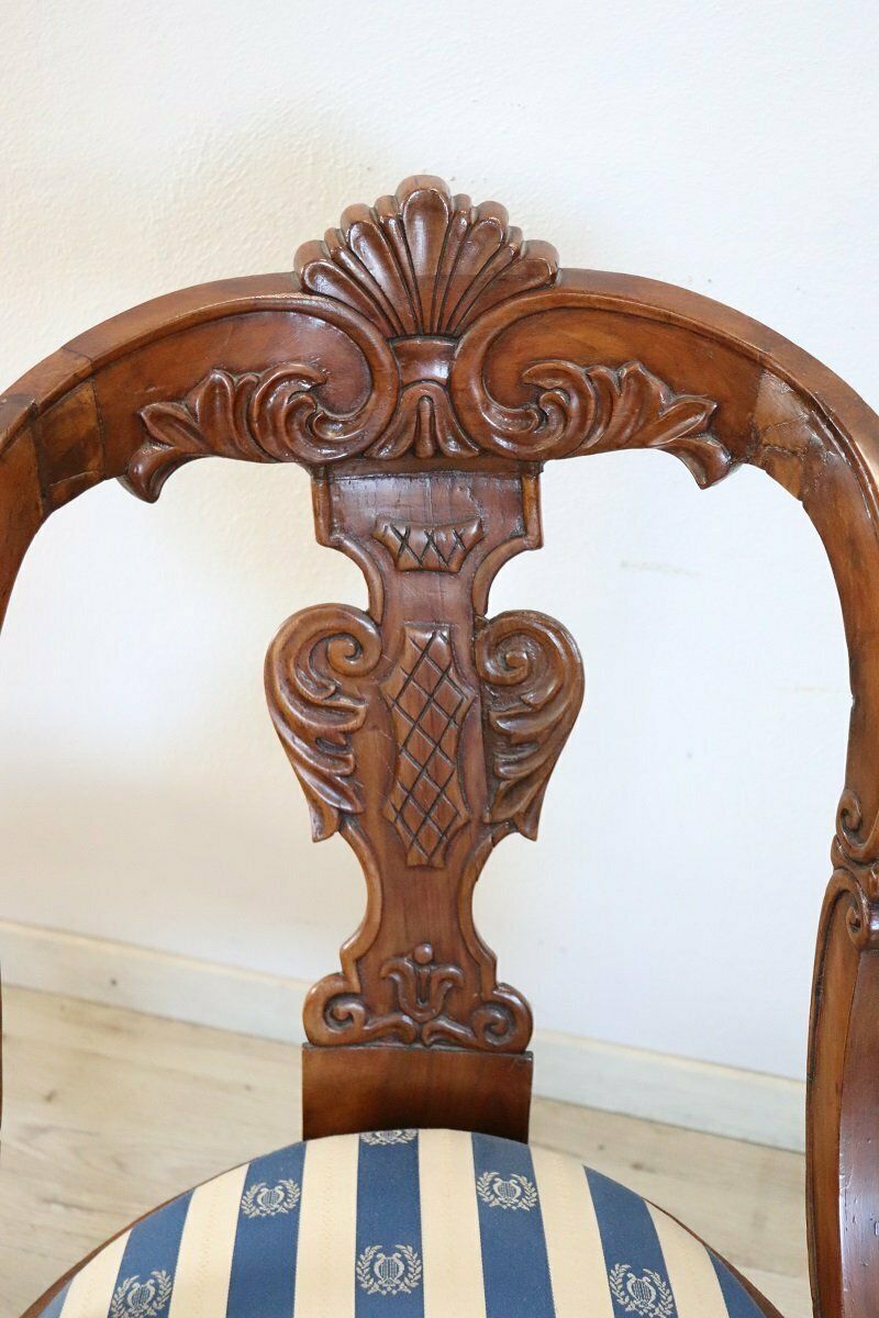 Furniture Dining Chairs In Carved Walnut, Early 19th Century, Set Of 4 photo