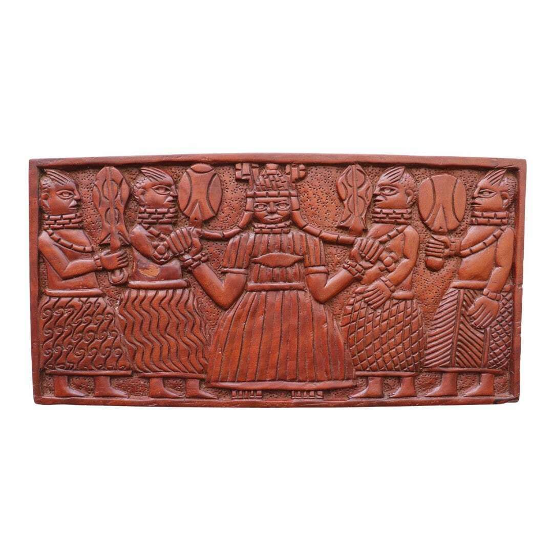 Large Solid Carved Teak Wood African Panel Depicting African Queen And Subdits, African Tribal Wall Art, Mid Century African Panel photo furniture