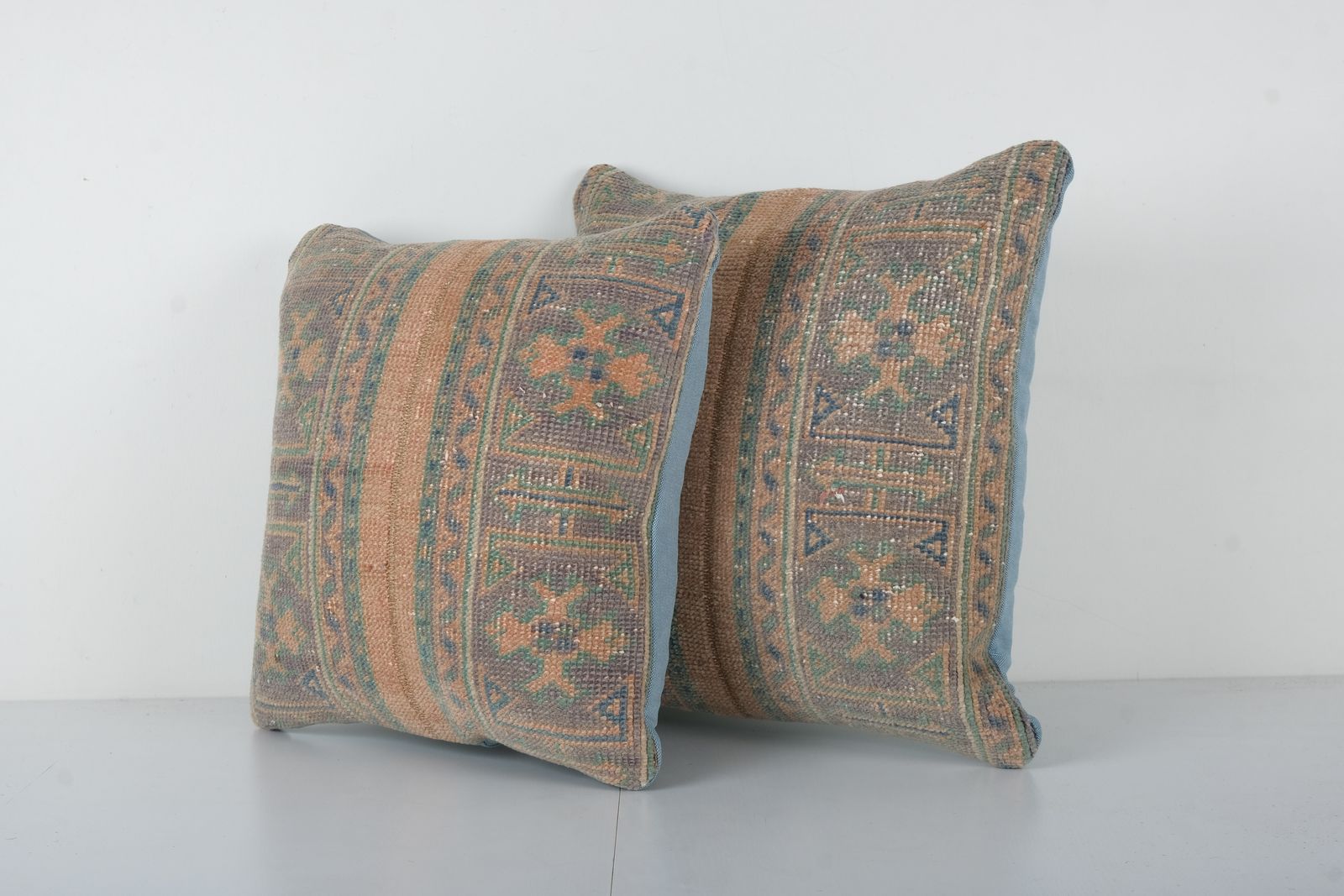 Pair Organic Wool Outdoor Turkish Carpet Pillow Covers, Set Of Two Faded Vintage Oushak Cover Tribal Pillows  Art photo Textiles