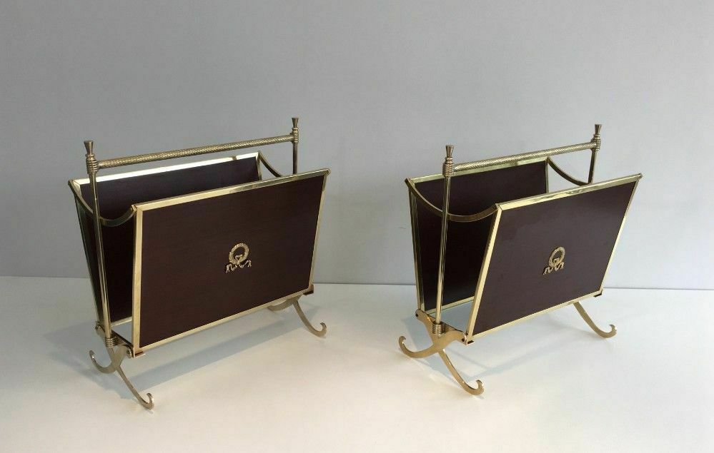 Pair Of Mahogany And Brass Magazine Racks. Jansen House photo furniture
