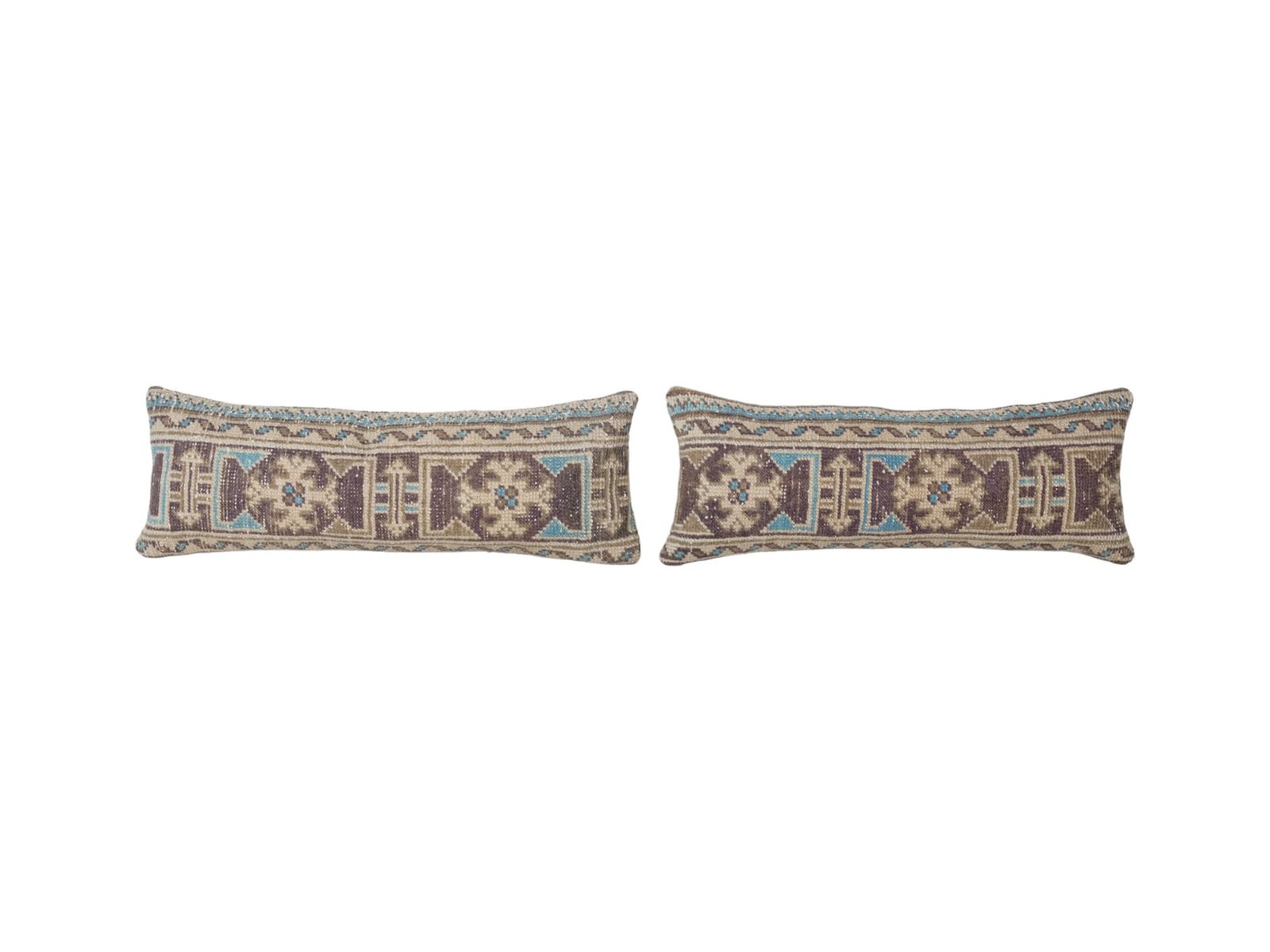 Set Of Two Anatolian Carpet Rug Pillow, Pair Vintage Handmade Lumbar Cover