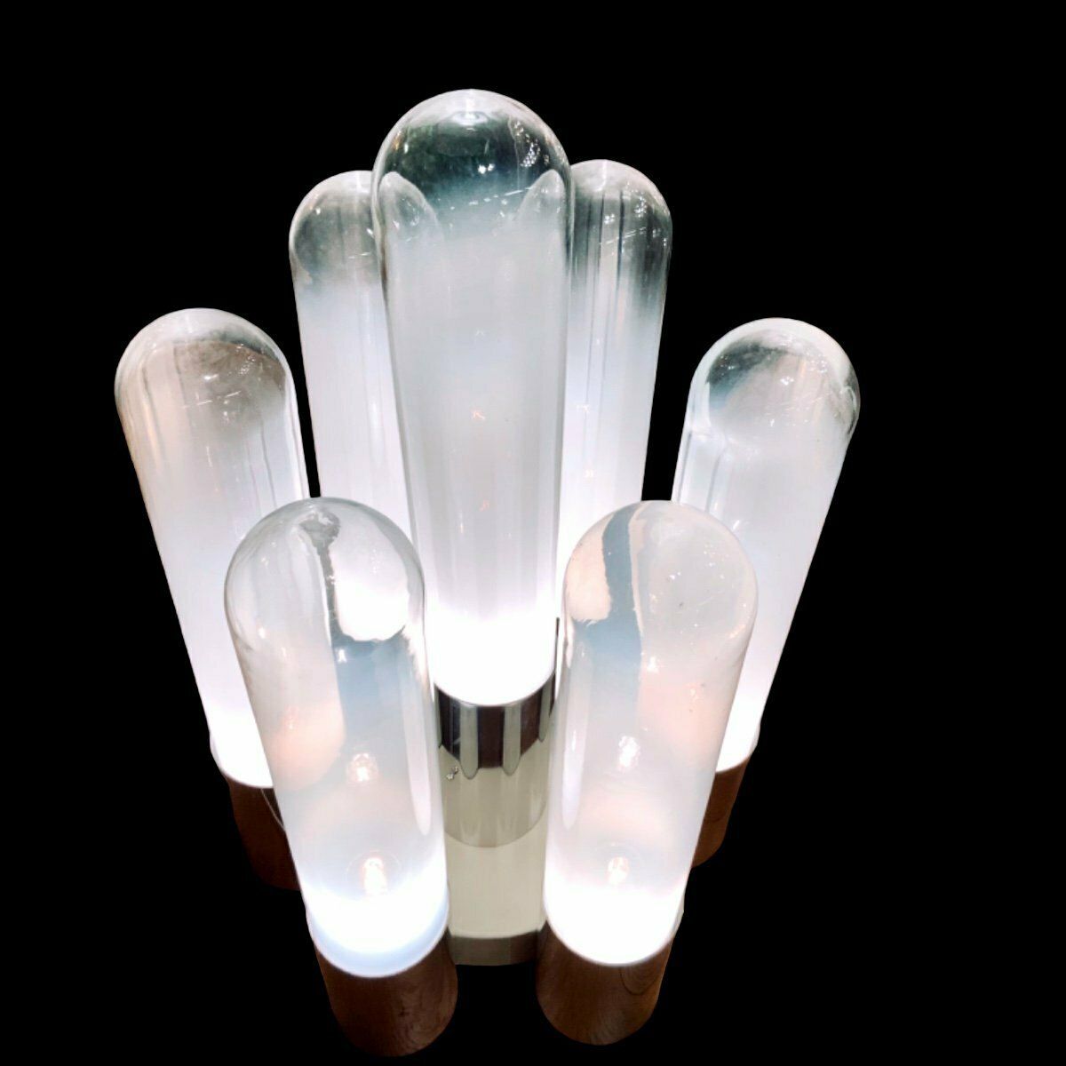 1970s Italian Table Lamp In Chrome And Opalescent Glass By Carlos Nazon photo for sale