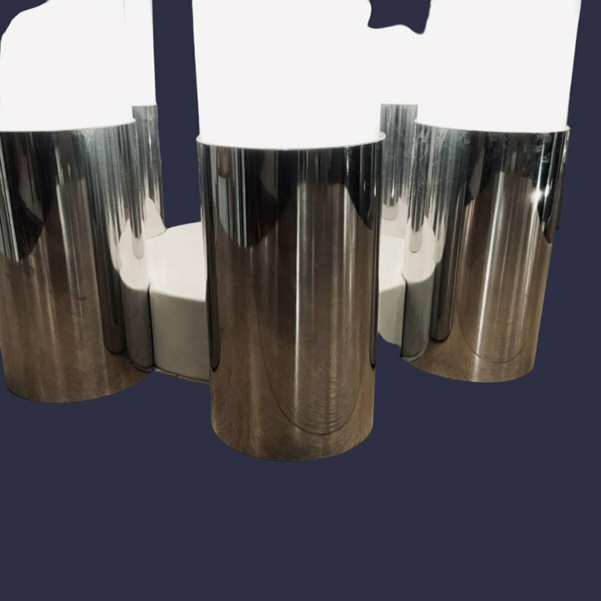 photo for sale 1970s Italian Table Lamp In Chrome And Opalescent Glass By Carlos Nazon