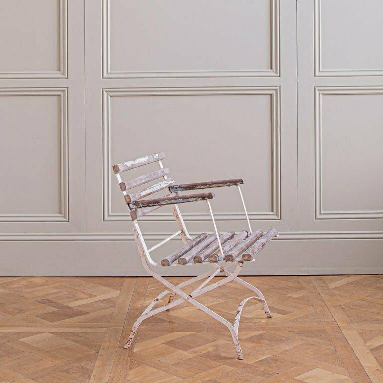 Set Of 4 French Wood Slatted Garden Armchairs With Metal Frame photo 1960.0
