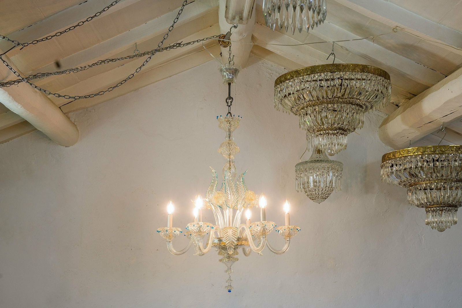 Murano Chandelier In Blown Glass, 6 Lights, Italy 40s, 50s photo vintage
