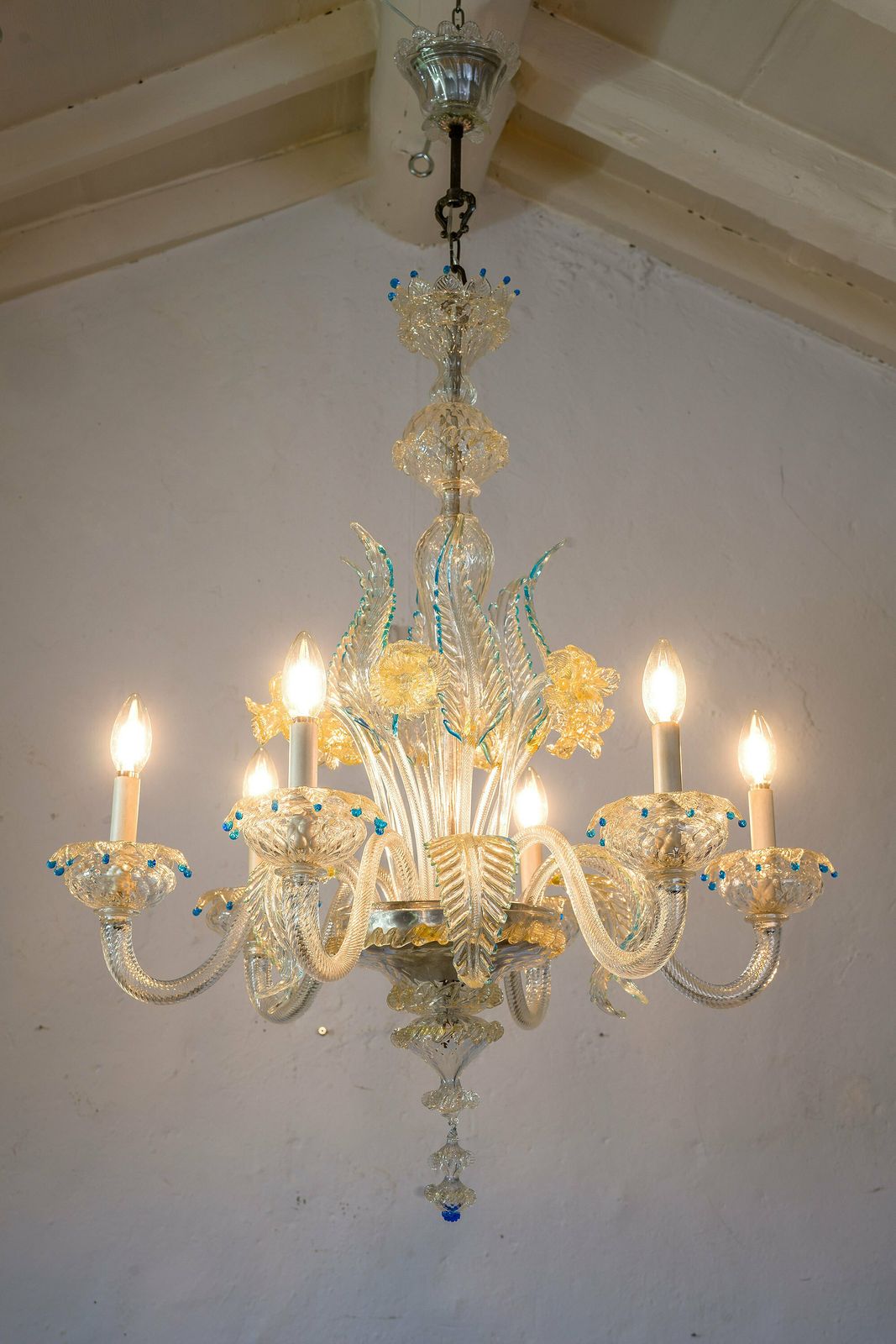 Murano Chandelier In Blown Glass, 6 Lights, Italy 40s, 50s