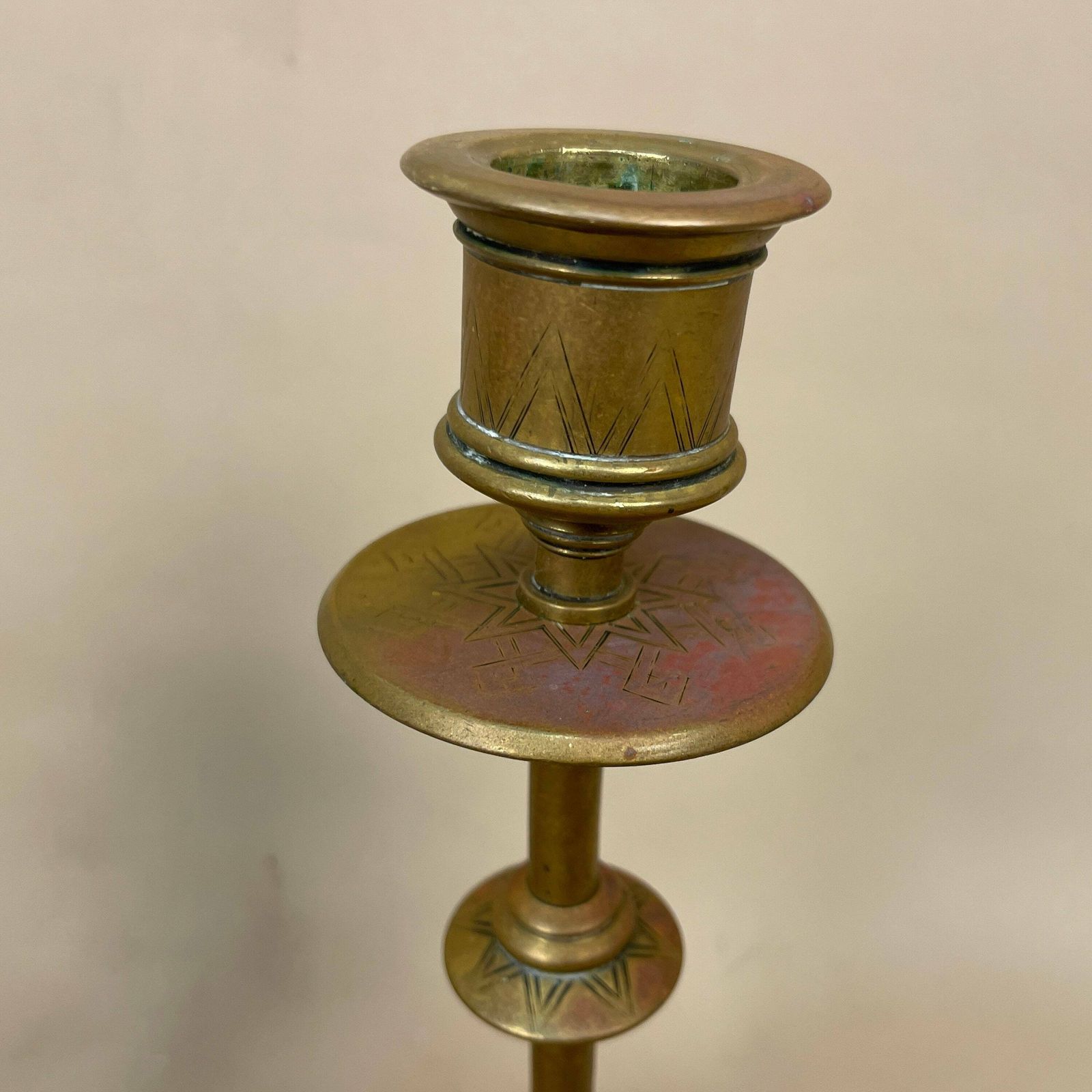 Antique Matching Pair Of Gold Brass Metal Candlestick Candle Stick Vintage Column Taper Dinner Candlesticks Square Base Column photo Home Decor