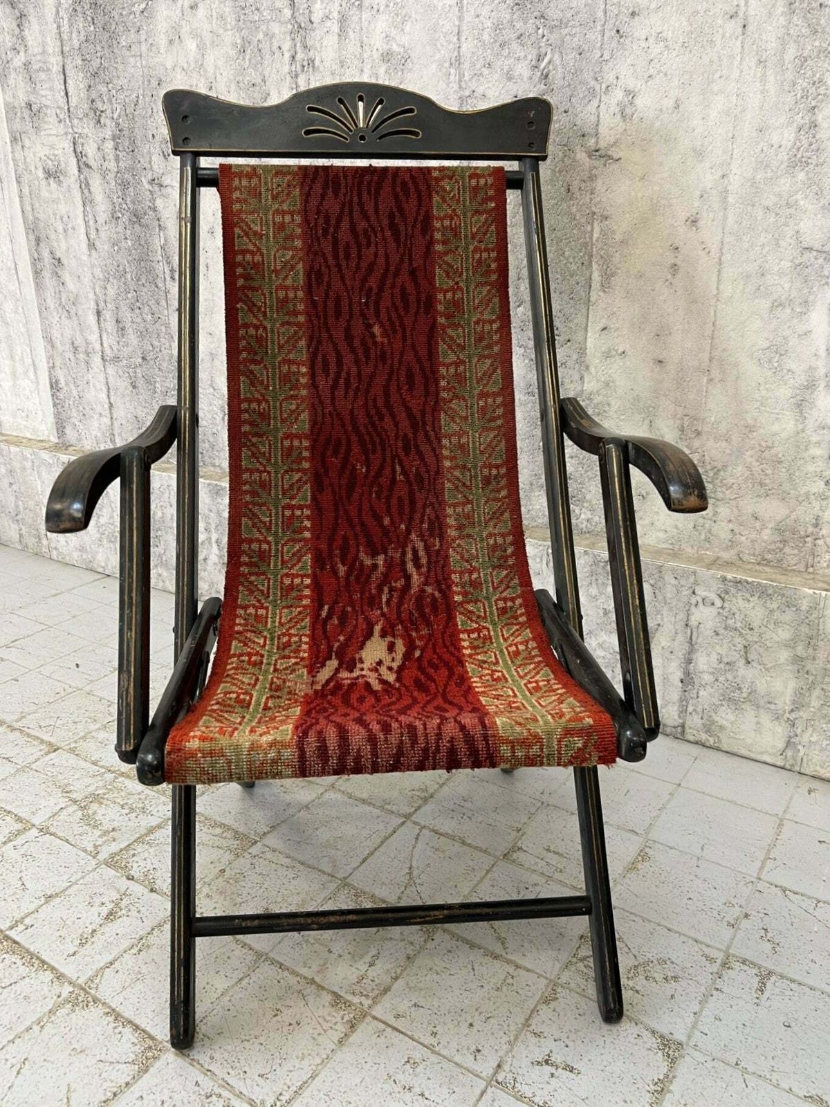 Napoleon III Ebonsied Tapestry Deck Chair photo vinterior