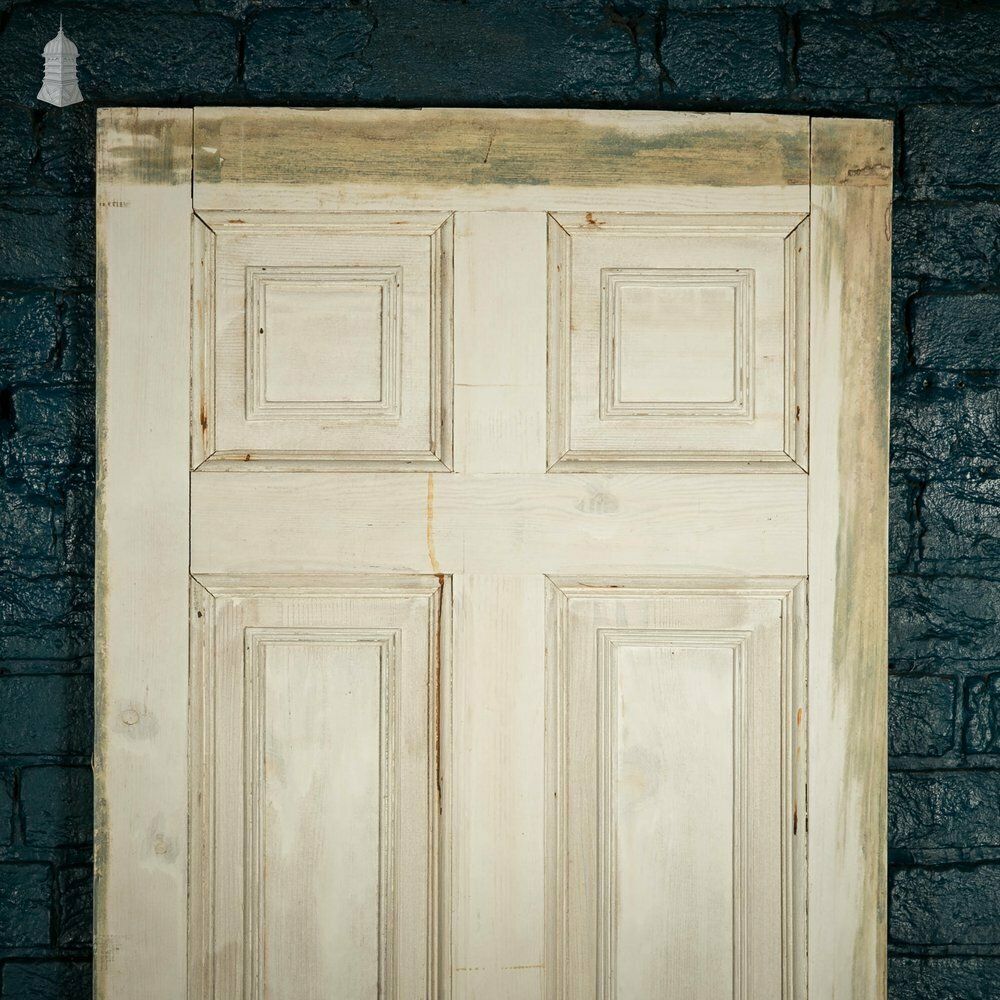 Pine Paneled Door, 6 Moulded Panel White Painted 20th C photo for sale