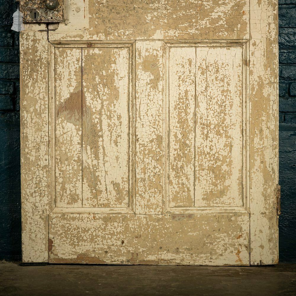 Pine Paneled Door, 6 Moulded Panel Distressed White Painted photo 420.0