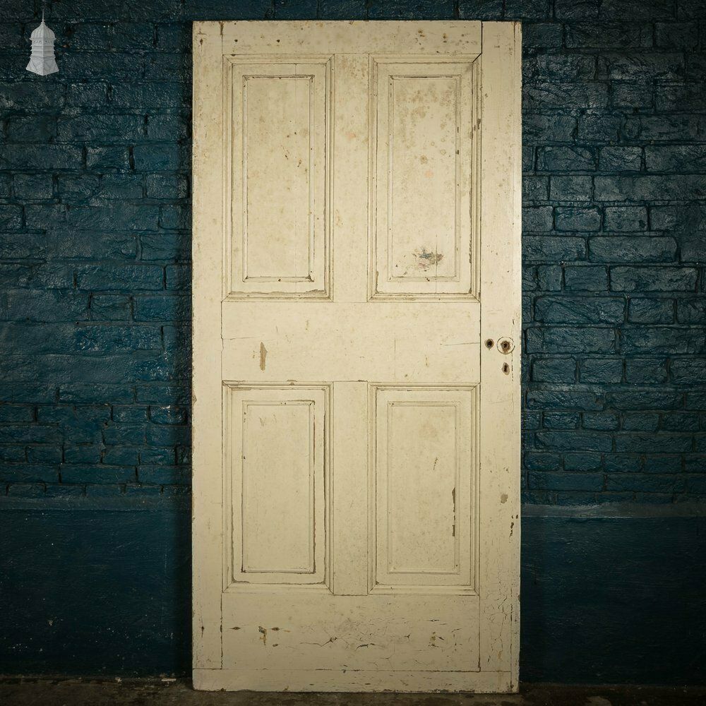 photo for sale Pine Paneled Door, 4 Moulded Panel White Painted Pine